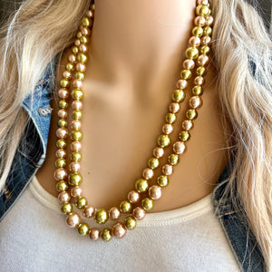 Gold & Champagne Statement Necklace, Pearl jewelry, 2 strand bib chunky necklace, yellow double strand golden bubble formal dressy