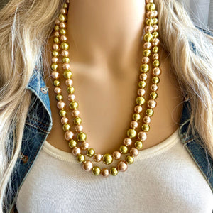 Gold & Champagne Statement Necklace, Pearl jewelry, 2 strand bib chunky necklace, yellow double strand golden bubble formal dressy