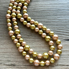 Load image into Gallery viewer, Gold &amp; Champagne Statement Necklace, Pearl jewelry, 2 strand bib chunky necklace, yellow double strand golden bubble formal dressy