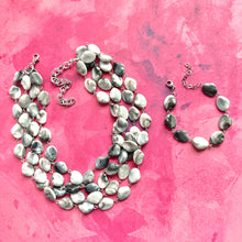 Load image into Gallery viewer, Black Gray &amp; White Tie Dye Statement Necklace Bracelet set, chunky beaded jewelry set, neutral necklace, acrylic layering neutral necklace