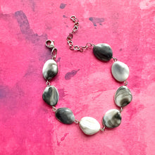 Load image into Gallery viewer, Black Gray &amp; White Tie Dye Statement Necklace Bracelet set, chunky beaded jewelry set, neutral necklace, acrylic layering neutral necklace