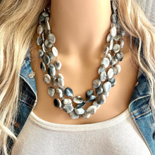 Load image into Gallery viewer, Black Gray &amp; White Tie Dye Statement Necklace Bracelet set, chunky beaded jewelry set, neutral necklace, acrylic layering neutral necklace
