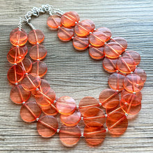 Load image into Gallery viewer, Orange Translucent Chunky Statement Necklace, Big beaded jewelry, triple Strand thick jewelry, red-orange bridesmaid wedding resin beads