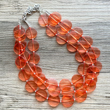 Load image into Gallery viewer, Orange Translucent Chunky Statement Necklace, Big beaded jewelry, triple Strand thick jewelry, red-orange bridesmaid wedding resin beads