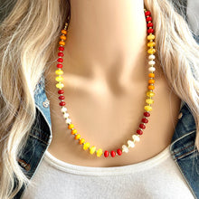 Load image into Gallery viewer, Fall Colors Statement Necklace, Single Strand Necklace, Orange red necklace, vacation white maroon yellow