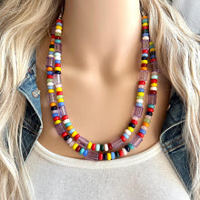 Load image into Gallery viewer, Rainbow Beaded Necklace, 2 strand Colorful Jewelry, Chunky statement necklace, big beaded necklace, rainbow jewelry, rainbow baby