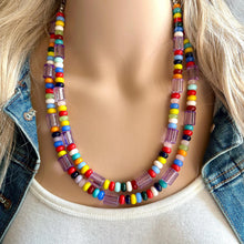 Load image into Gallery viewer, Rainbow Beaded Necklace, 2 strand Colorful Jewelry, Chunky statement necklace, big beaded necklace, rainbow jewelry, rainbow baby