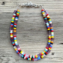 Load image into Gallery viewer, Rainbow Beaded Necklace, 2 strand Colorful Jewelry, Chunky statement necklace, big beaded necklace, rainbow jewelry, rainbow baby