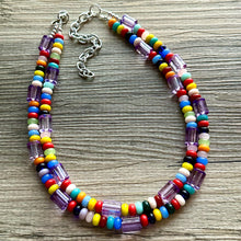 Load image into Gallery viewer, Rainbow Beaded Necklace, 2 strand Colorful Jewelry, Chunky statement necklace, big beaded necklace, rainbow jewelry, rainbow baby