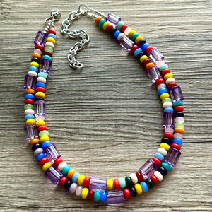 Rainbow Beaded Necklace, 2 strand Colorful Jewelry, Chunky statement necklace, big beaded necklace, rainbow jewelry, rainbow baby