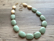 Load image into Gallery viewer, Mojito Green Necklace, Womens Necklace Grass Green Necklace, Medium Green necklace, beaded gold long light green jewelry set