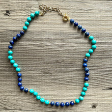 Load image into Gallery viewer, Natural Blue &amp; Turquoise Gemstone Beaded Necklace, 20” Long Necklace stone color lock jewelry, gifts for her gold