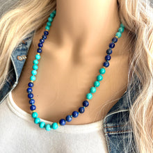 Load image into Gallery viewer, Natural Blue &amp; Turquoise Gemstone Beaded Necklace, 20” Long Necklace stone color lock jewelry, gifts for her gold