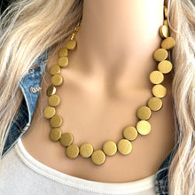 Load image into Gallery viewer, Gold Painted Wood Chunky Statement Necklace, Big beaded jewelry, single Strand Statement Necklace, Bib necklace, bridesmaid wedding