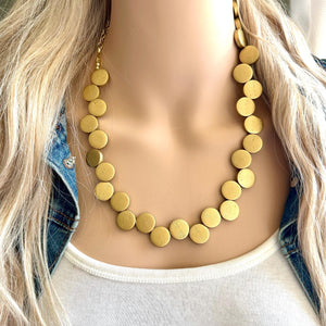 Gold Painted Wood Chunky Statement Necklace, Big beaded jewelry, single Strand Statement Necklace, Bib necklace, bridesmaid wedding