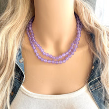 Load image into Gallery viewer, Lavender Jelly Glass Bead Chunky Statement Necklace, long glass jewelry beaded necklace, layering necklace purple shiny metallic long