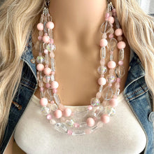 Load image into Gallery viewer, Blush Pink Icy Statement jewelry set, Chunky Beaded Necklace Jewelry, light pink Necklace, pale pink beaded, baby pink resin rainbow