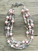 Load image into Gallery viewer, Blush Pink Icy Statement jewelry set, Chunky Beaded Necklace Jewelry, light pink Necklace, pale pink beaded, baby pink resin rainbow