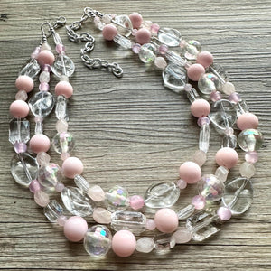 Blush Pink Icy Statement jewelry set, Chunky Beaded Necklace Jewelry, light pink Necklace, pale pink beaded, baby pink resin rainbow