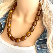 Load image into Gallery viewer, Hot cocoa Chunky Statement Necklace, Big beaded jewelry, Single Strand Resin earrings bracelet Bib chocolate brown bridesmaid wedding