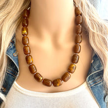 Load image into Gallery viewer, Hot cocoa Chunky Statement Necklace, Big beaded jewelry, Single Strand Resin earrings bracelet Bib chocolate brown bridesmaid wedding
