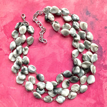 Load image into Gallery viewer, Black Gray &amp; White Tie Dye Statement Necklace Bracelet set, chunky beaded jewelry set, neutral necklace, acrylic layering neutral necklace