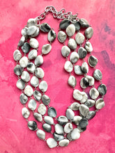 Load image into Gallery viewer, Black Gray &amp; White Tie Dye Statement Necklace Bracelet set, chunky beaded jewelry set, neutral necklace, acrylic layering neutral necklace