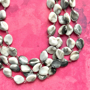 Black Gray & White Tie Dye Statement Necklace Bracelet set, chunky beaded jewelry set, neutral necklace, acrylic layering neutral necklace