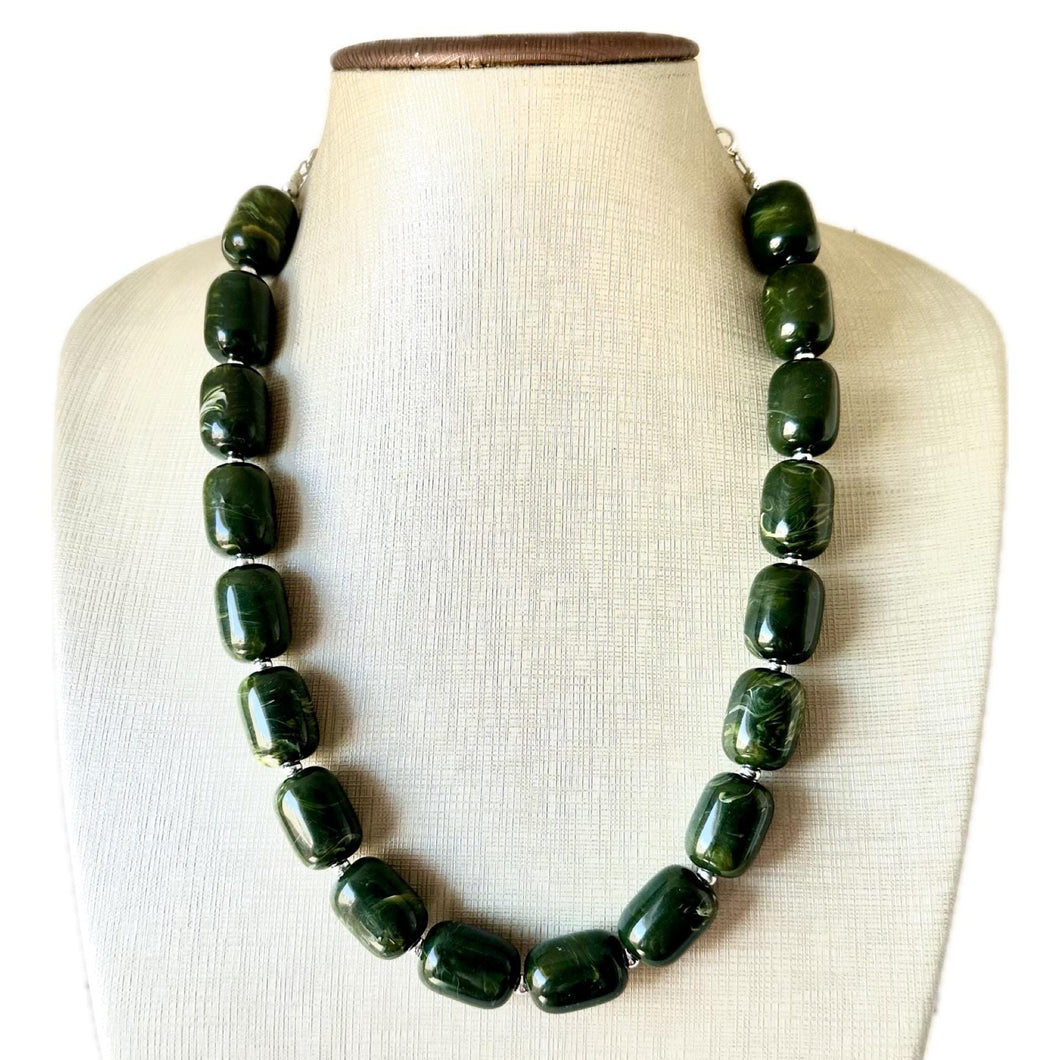 Olive Green Chunky Statement Necklace, Big beaded jewelry, Single Strand Resin Statement Necklace, Bib army green bridesmaid wedding