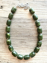 Load image into Gallery viewer, Olive Green Chunky Statement Necklace, Big beaded jewelry, Single Strand Resin Statement Necklace, Bib army green bridesmaid wedding