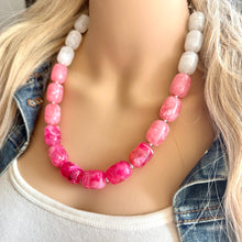 Load image into Gallery viewer, Candy Pink Ombré Chunky Statement Necklace, Big beaded jewelry, Single Strand Resin earrings bracelet Bib light pink bridesmaid wedding