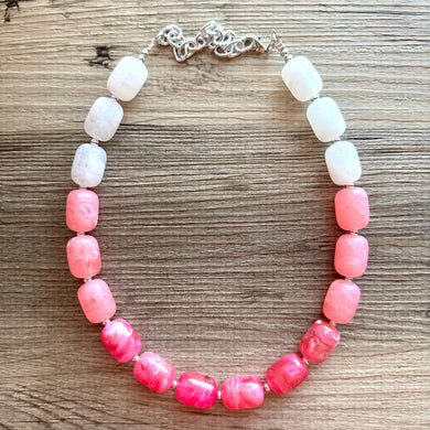 Candy Pink Ombré Chunky Statement Necklace, Big beaded jewelry, Single Strand Resin earrings bracelet Bib light pink bridesmaid wedding