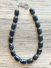 Load image into Gallery viewer, Black Chunky Statement Necklace, Big beaded jewelry Single Strand Resin earrings bracelet Bib silver set bridesmaid wedding gifts for women