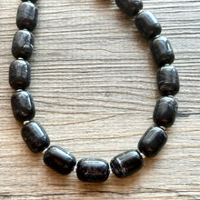 Load image into Gallery viewer, Black Chunky Statement Necklace, Big beaded jewelry Single Strand Resin earrings bracelet Bib silver set bridesmaid wedding gifts for women