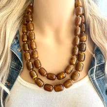 Load image into Gallery viewer, Hot cocoa Chunky Statement Necklace, Big beaded jewelry, Double Strand Resin earrings bracelet Bib chocolate brown bridesmaid wedding