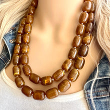 Load image into Gallery viewer, Hot cocoa Chunky Statement Necklace, Big beaded jewelry, Double Strand Resin earrings bracelet Bib chocolate brown bridesmaid wedding