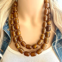 Load image into Gallery viewer, Hot cocoa Chunky Statement Necklace, Big beaded jewelry, Double Strand Resin earrings bracelet Bib chocolate brown bridesmaid wedding