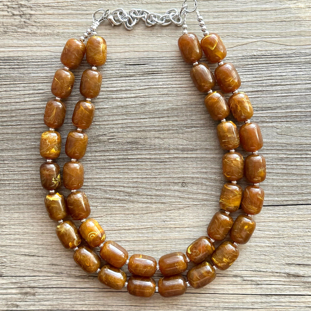 Hot cocoa Chunky Statement Necklace, Big beaded jewelry, Double Strand Resin earrings bracelet Bib chocolate brown bridesmaid wedding
