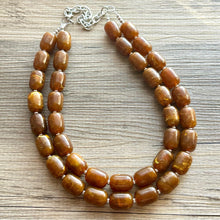 Load image into Gallery viewer, Hot cocoa Chunky Statement Necklace, Big beaded jewelry, Double Strand Resin earrings bracelet Bib chocolate brown bridesmaid wedding