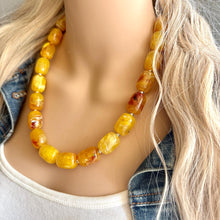 Load image into Gallery viewer, Marigold Chunky Statement Necklace, Big beaded jewelry, Single Strand Resin earrings bracelet Bib yellow orange red bridesmaid wedding
