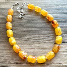 Load image into Gallery viewer, Marigold Chunky Statement Necklace, Big beaded jewelry, Single Strand Resin earrings bracelet Bib yellow orange red bridesmaid wedding