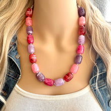 Load image into Gallery viewer, Candy Island Ombré Chunky Statement Necklace, Big beaded jewelry, Single Strand Resin earrings bracelet Bib light pink purple red wedding
