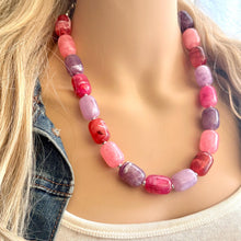 Load image into Gallery viewer, Candy Island Ombré Chunky Statement Necklace, Big beaded jewelry, Single Strand Resin earrings bracelet Bib light pink purple red wedding