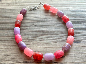 Candy Island Ombré Chunky Statement Necklace, Big beaded jewelry, Single Strand Resin earrings bracelet Bib light pink purple red wedding