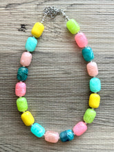 Load image into Gallery viewer, Tropical Island Ombré Chunky Statement Necklace, Big beaded jewelry, Single Strand Resin earrings bracelet Bib light pink peach mint wedding
