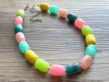 Load image into Gallery viewer, Tropical Island Ombré Chunky Statement Necklace, Big beaded jewelry, Single Strand Resin earrings bracelet Bib light pink peach mint wedding