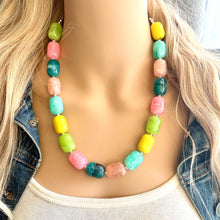 Load image into Gallery viewer, Tropical Island Ombré Chunky Statement Necklace, Big beaded jewelry, Single Strand Resin earrings bracelet Bib light pink peach mint wedding