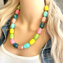 Load image into Gallery viewer, Tropical Island Ombré Chunky Statement Necklace, Big beaded jewelry, Single Strand Resin earrings bracelet Bib light pink peach mint wedding