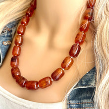 Load image into Gallery viewer, Tortoise Shell Chunky Statement Necklace, Big beaded jewelry, Single Strand Resin earrings bracelet Bib brown red freckled wedding
