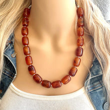 Load image into Gallery viewer, Tortoise Shell Chunky Statement Necklace, Big beaded jewelry, Single Strand Resin earrings bracelet Bib brown red freckled wedding